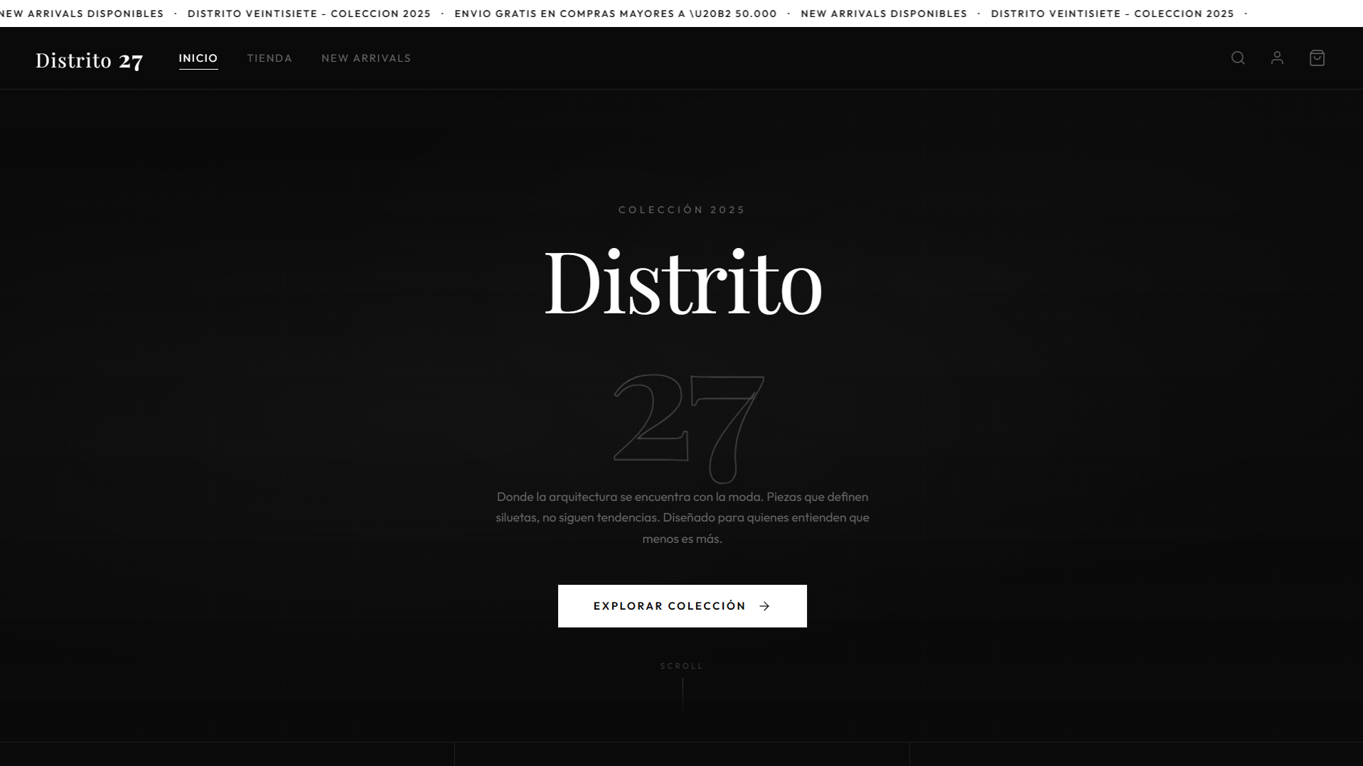 Página web de Distrito 27 con presentación de colección